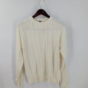 Le Mans Long Sleeve Winter Outdoor‎ Crewneck Cable Knit Pullover Sweater Ivory